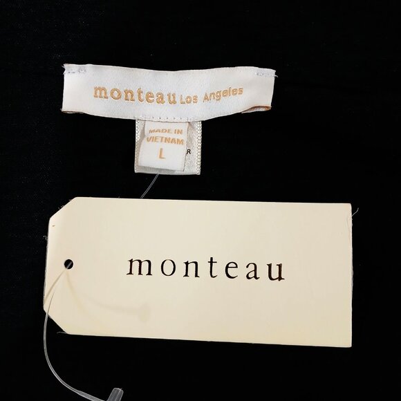 Monteau Los Angeles Black Cross Front Double-Breasted ShortSleeve Button Dress L - Picture 12 of 15